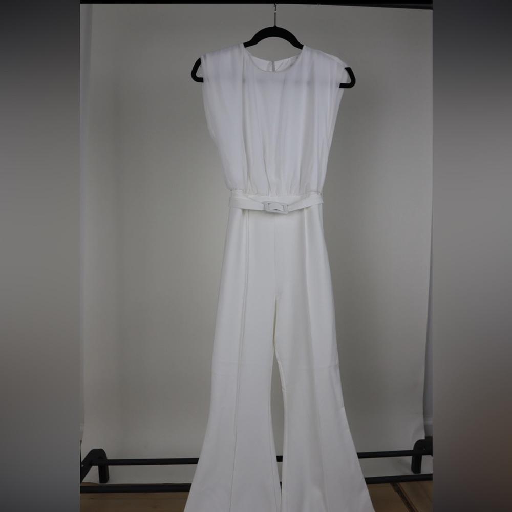 ASOS DESIGN Chiffon Top Belted Flare Legged Jumpsuit